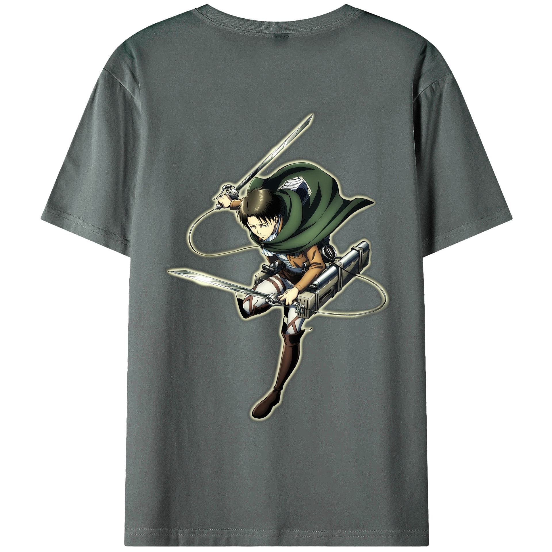 （画像用） 進撃の巨人 リヴァイ·アッカーマン Attack on Titan Levi Ackerman 綿100％ メンズ半袖Tシャツ（バックプリント） 通気性